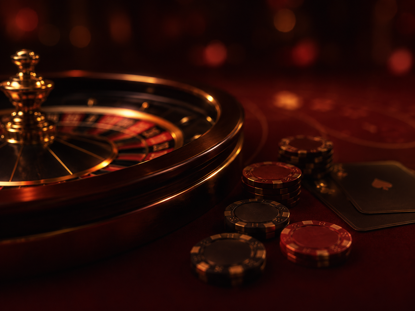 Immersive casino discovery scene with roulette lighting and premium red surfaces.